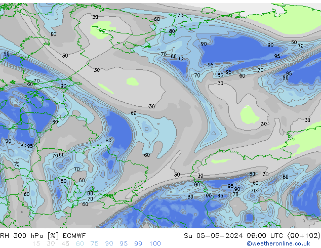 Humidité rel. 300 hPa ECMWF dim 05.05.2024 06 UTC