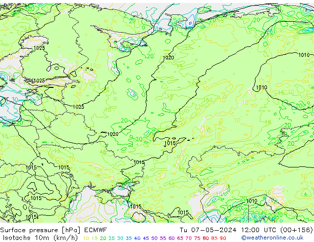 Isotaca (kph) ECMWF mar 07.05.2024 12 UTC