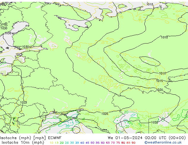 Isotachs (mph) ECMWF Qua 01.05.2024 00 UTC