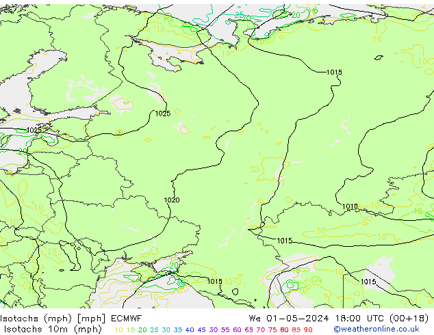 Eşrüzgar Hızları mph ECMWF Çar 01.05.2024 18 UTC