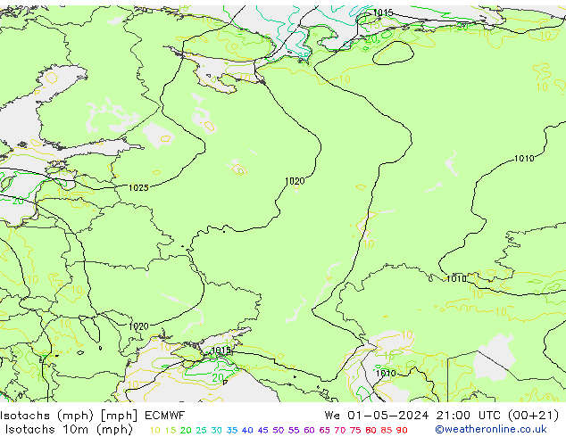 Isotachs (mph) ECMWF St 01.05.2024 21 UTC