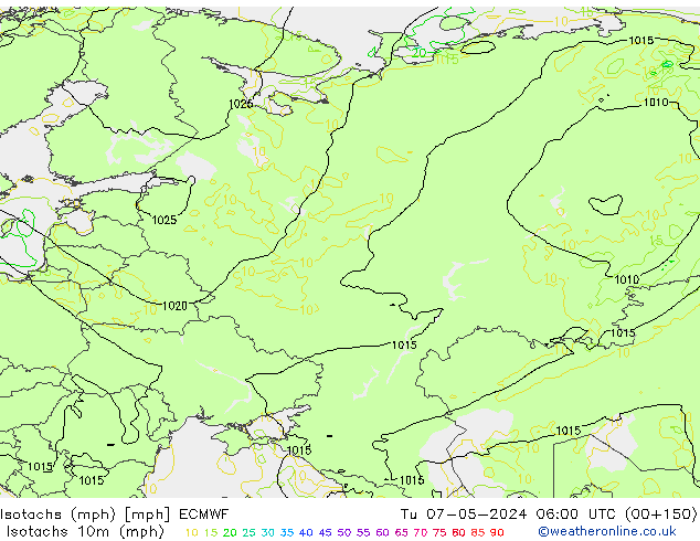 Isotachs (mph) ECMWF Tu 07.05.2024 06 UTC