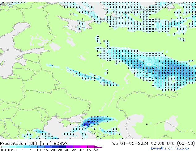 Precipitação (6h) ECMWF Qua 01.05.2024 06 UTC