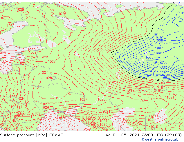 Yer basıncı ECMWF Çar 01.05.2024 03 UTC