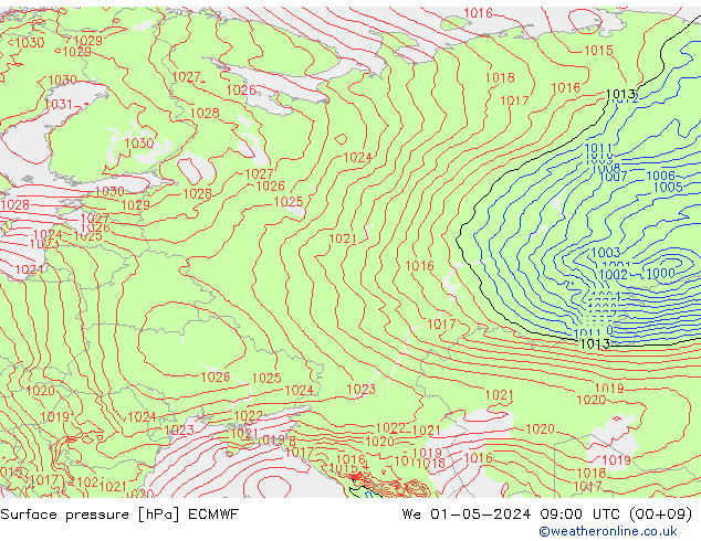 Yer basıncı ECMWF Çar 01.05.2024 09 UTC