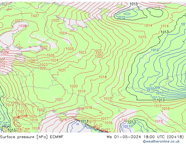 Presión superficial ECMWF mié 01.05.2024 18 UTC