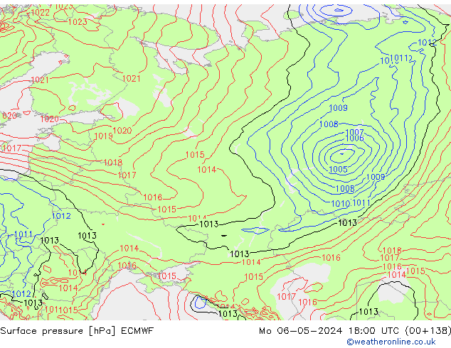 Atmosférický tlak ECMWF Po 06.05.2024 18 UTC