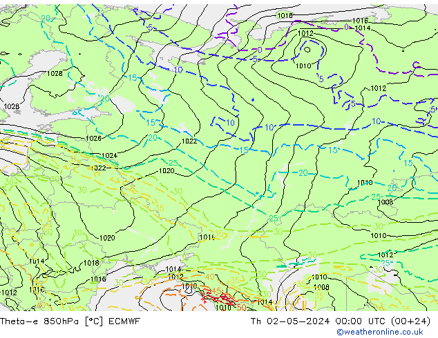 Theta-e 850hPa ECMWF jeu 02.05.2024 00 UTC