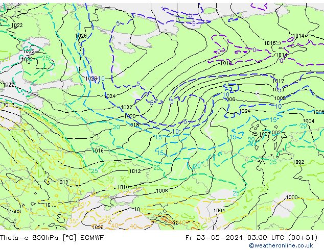 Theta-e 850hPa ECMWF Fr 03.05.2024 03 UTC