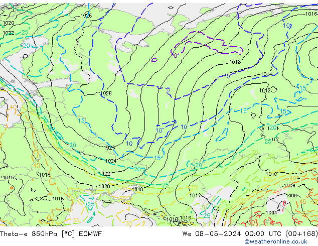 Theta-e 850hPa ECMWF We 08.05.2024 00 UTC