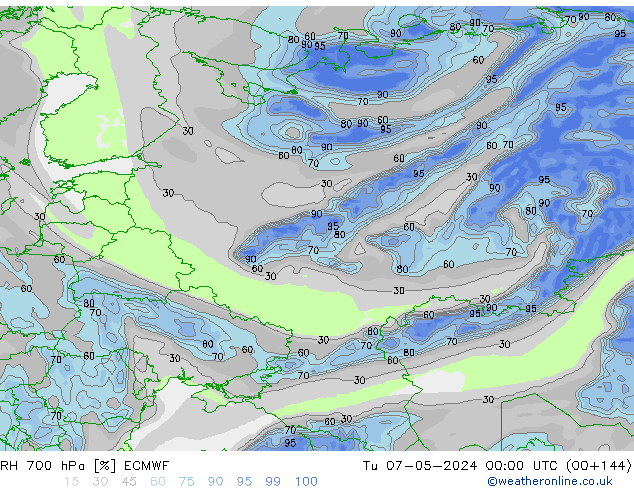 Humedad rel. 700hPa ECMWF mar 07.05.2024 00 UTC