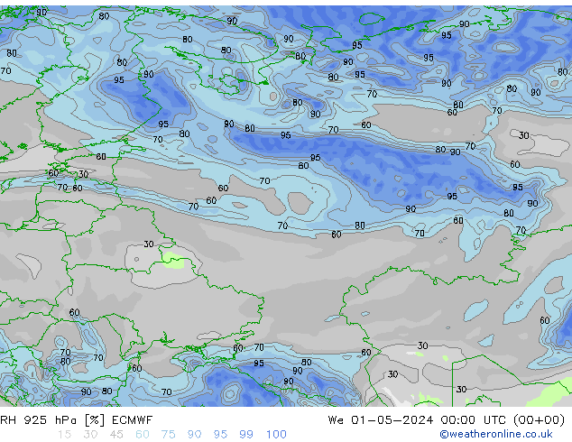 RH 925 hPa ECMWF Mi 01.05.2024 00 UTC