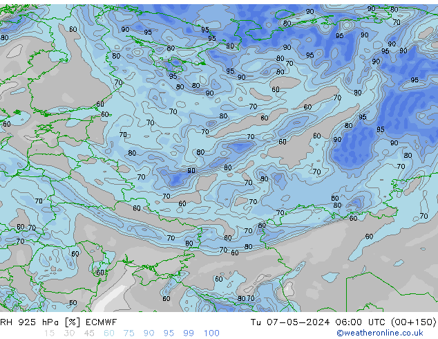 RH 925 hPa ECMWF Tu 07.05.2024 06 UTC