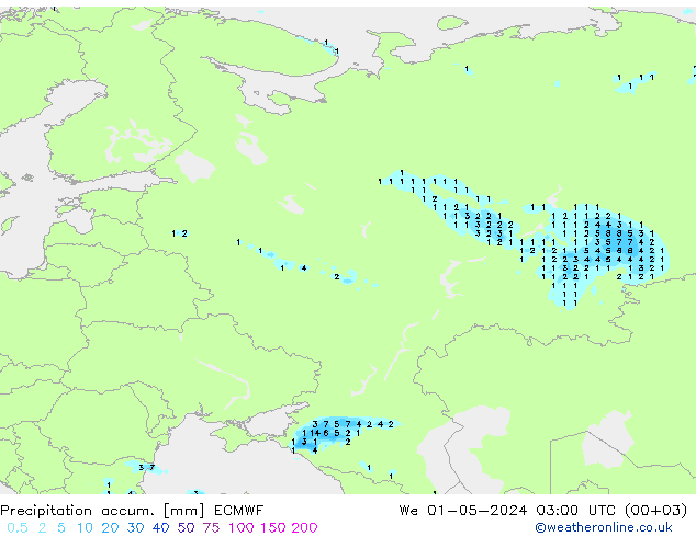 Precipitation accum. ECMWF Qua 01.05.2024 03 UTC