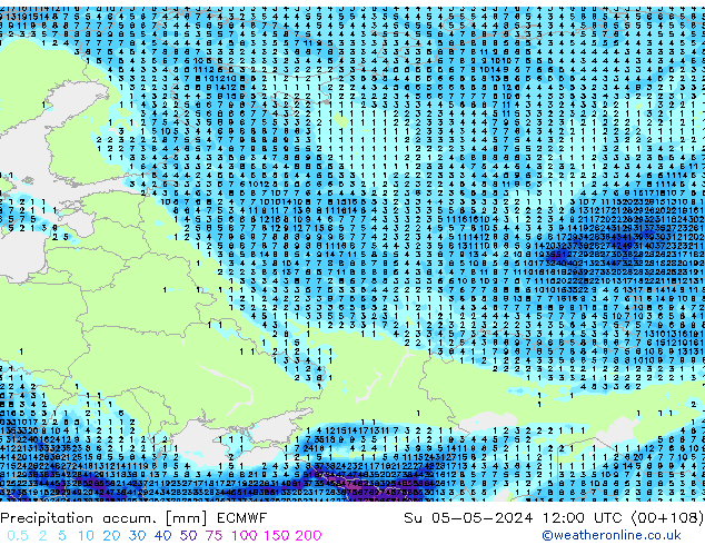 Precipitation accum. ECMWF Su 05.05.2024 12 UTC