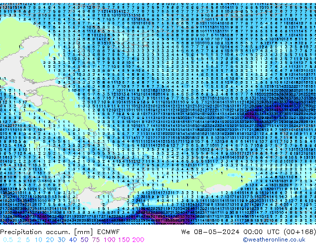 Precipitation accum. ECMWF We 08.05.2024 00 UTC