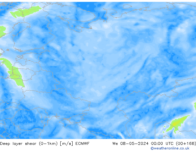 Deep layer shear (0-1km) ECMWF We 08.05.2024 00 UTC