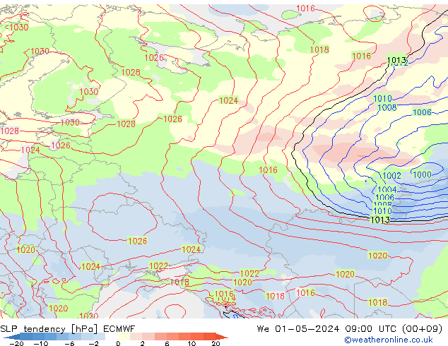 Druktendens (+/-) ECMWF wo 01.05.2024 09 UTC