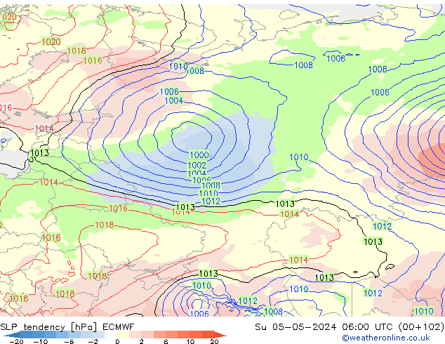 Tendance de pression  ECMWF dim 05.05.2024 06 UTC