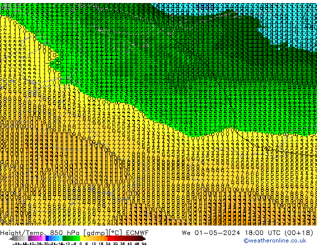 Height/Temp. 850 hPa ECMWF We 01.05.2024 18 UTC