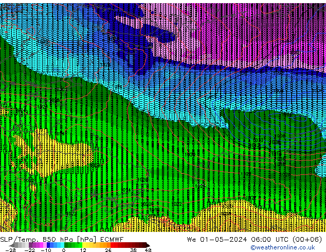 850 hPa Yer Bas./Sıc ECMWF Çar 01.05.2024 06 UTC