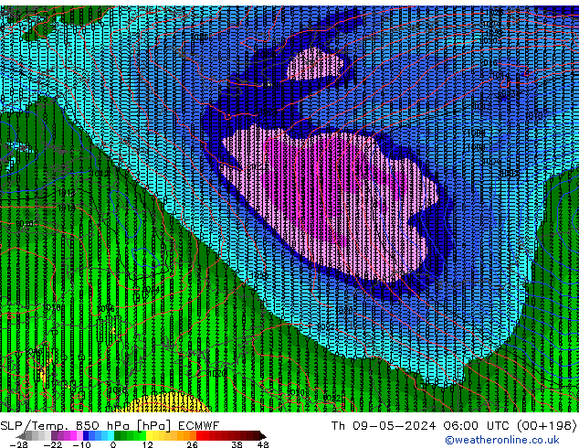 850 hPa Yer Bas./Sıc ECMWF Per 09.05.2024 06 UTC