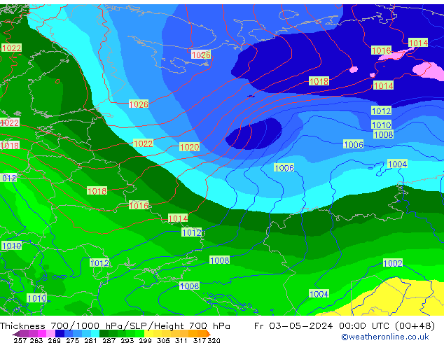 Thck 700-1000 hPa ECMWF ven 03.05.2024 00 UTC