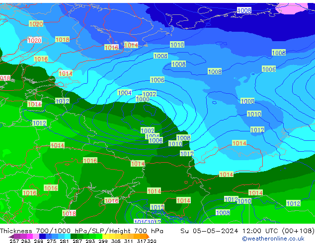 Thck 700-1000 hPa ECMWF Su 05.05.2024 12 UTC