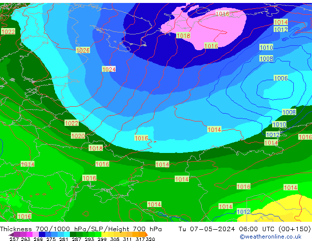 Thck 700-1000 hPa ECMWF Tu 07.05.2024 06 UTC