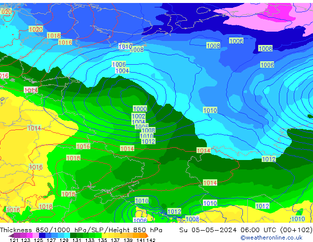 Thck 850-1000 hPa ECMWF dim 05.05.2024 06 UTC