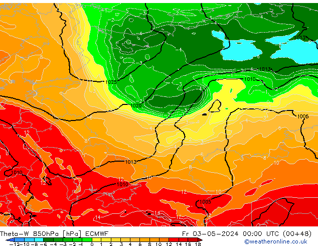 Theta-W 850hPa ECMWF ven 03.05.2024 00 UTC