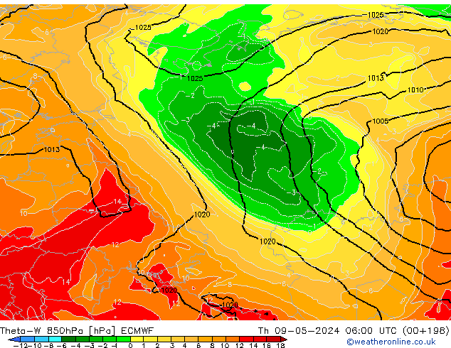 Theta-W 850hPa ECMWF Per 09.05.2024 06 UTC