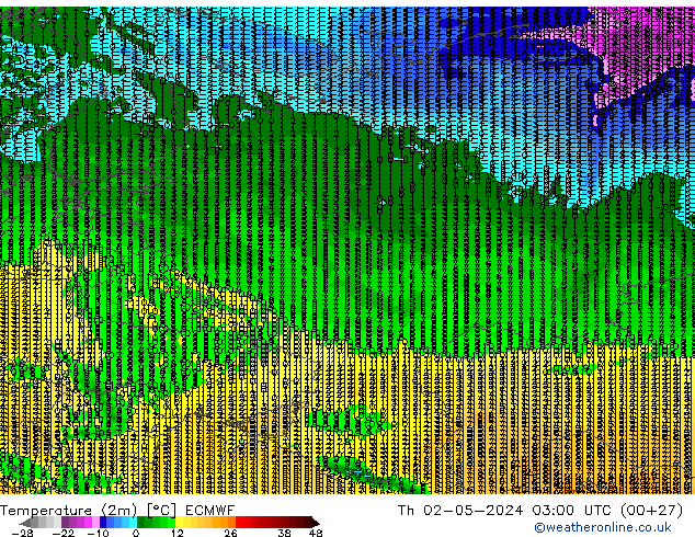 Temperatura (2m) ECMWF gio 02.05.2024 03 UTC