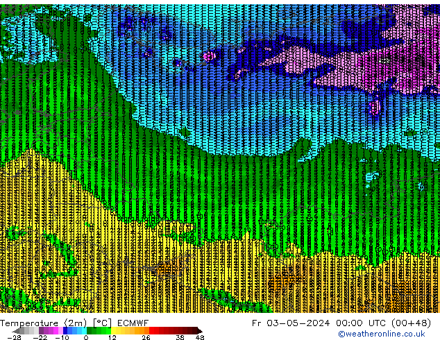 Temperatura (2m) ECMWF ven 03.05.2024 00 UTC