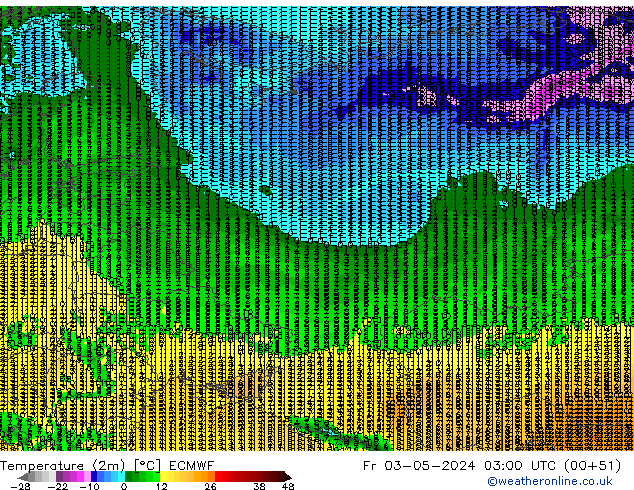 Temperatura (2m) ECMWF Sex 03.05.2024 03 UTC