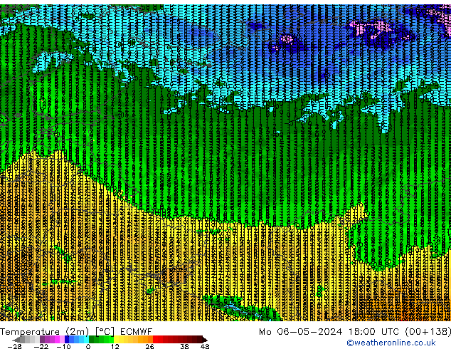 Temperature (2m) ECMWF Mo 06.05.2024 18 UTC