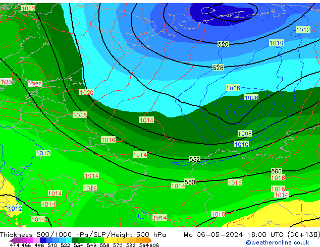 Thck 500-1000hPa ECMWF  06.05.2024 18 UTC