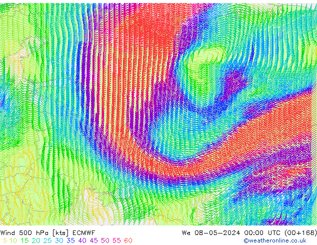 Wind 500 hPa ECMWF We 08.05.2024 00 UTC