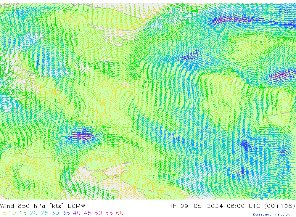 Rüzgar 850 hPa ECMWF Per 09.05.2024 06 UTC