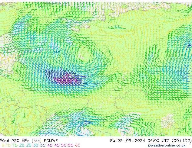 Vent 950 hPa ECMWF dim 05.05.2024 06 UTC