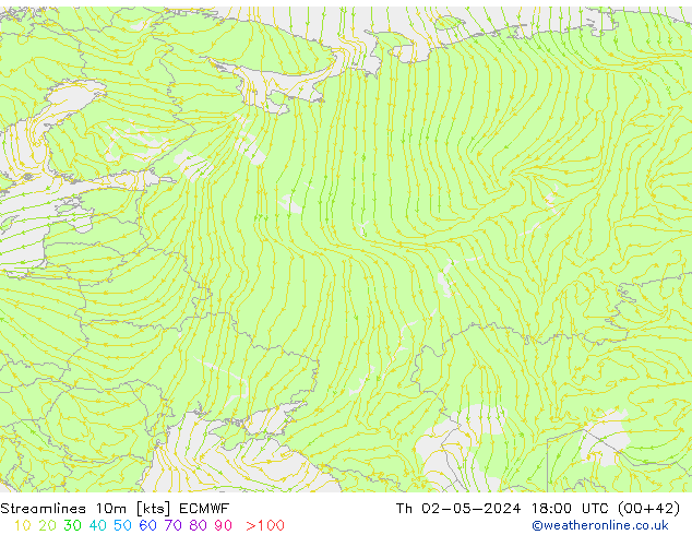 Streamlines 10m ECMWF Th 02.05.2024 18 UTC