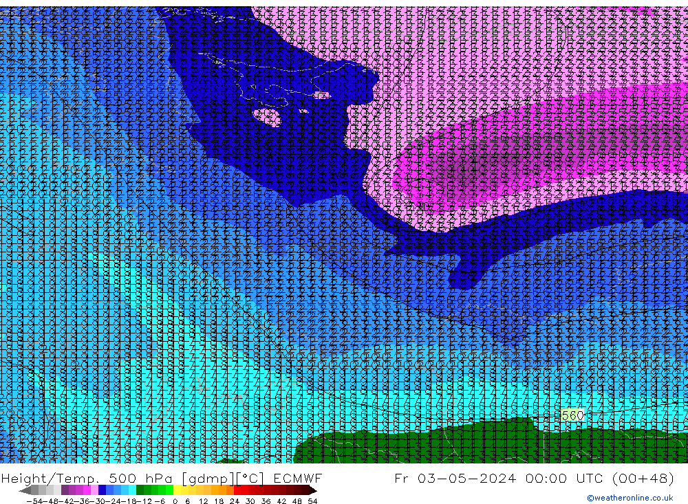 Height/Temp. 500 hPa ECMWF ven 03.05.2024 00 UTC