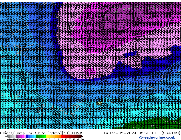 Z500/Yağmur (+YB)/Z850 ECMWF Sa 07.05.2024 06 UTC