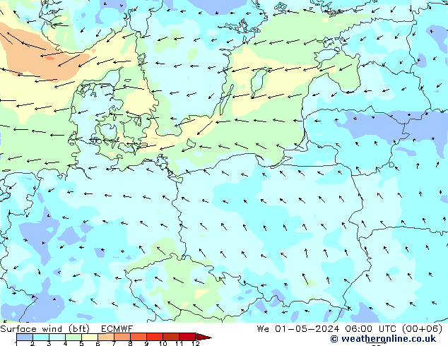 ве�Bе�@ 10 m (bft) ECMWF ср 01.05.2024 06 UTC