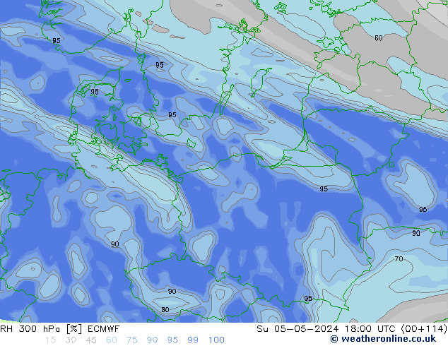 RH 300 hPa ECMWF dom 05.05.2024 18 UTC