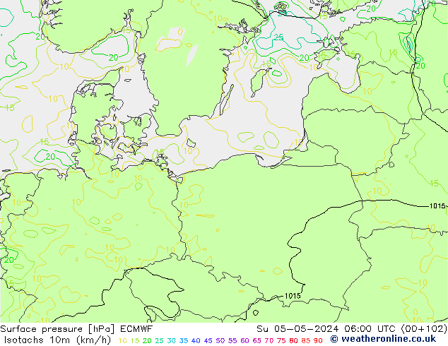 Eşrüzgar Hızları (km/sa) ECMWF Paz 05.05.2024 06 UTC