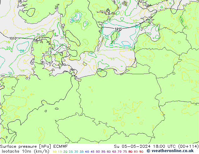 Isotachs (kph) ECMWF Dom 05.05.2024 18 UTC