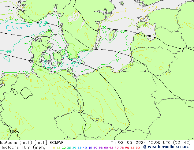 Isotachs (mph) ECMWF чт 02.05.2024 18 UTC