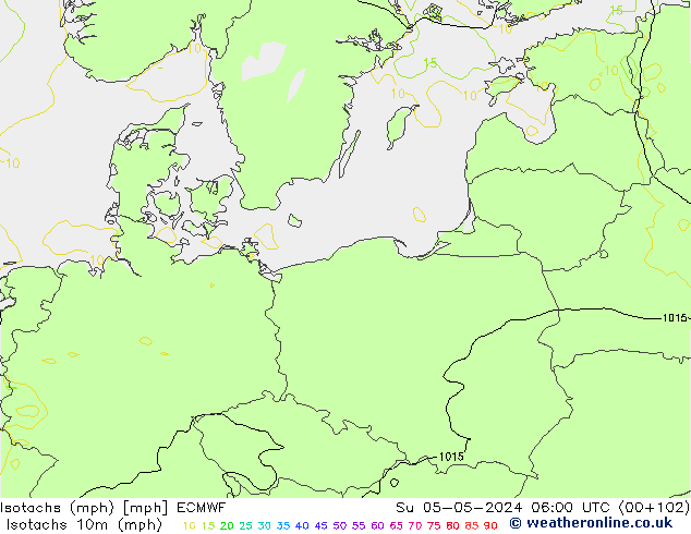 Eşrüzgar Hızları mph ECMWF Paz 05.05.2024 06 UTC