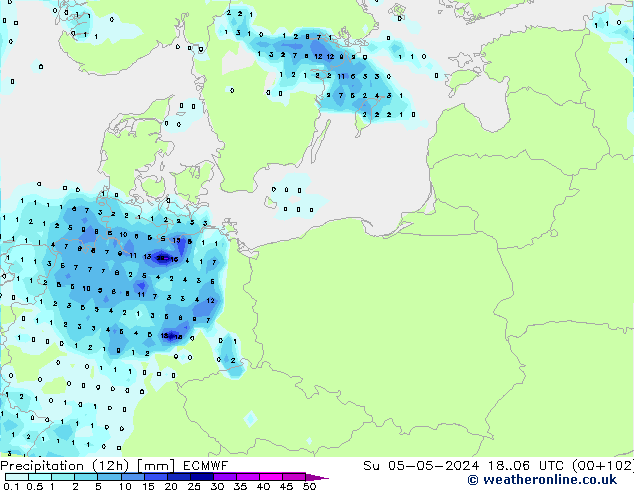 Yağış (12h) ECMWF Paz 05.05.2024 06 UTC